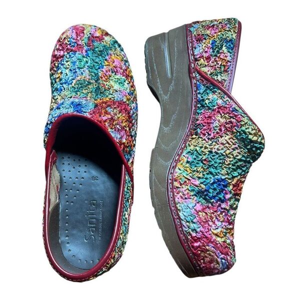 Sanita Woman’s Rainbow Multicolor Textured Danish Clogs Comfort Shoes Sz 38 - Picture 1 of 13